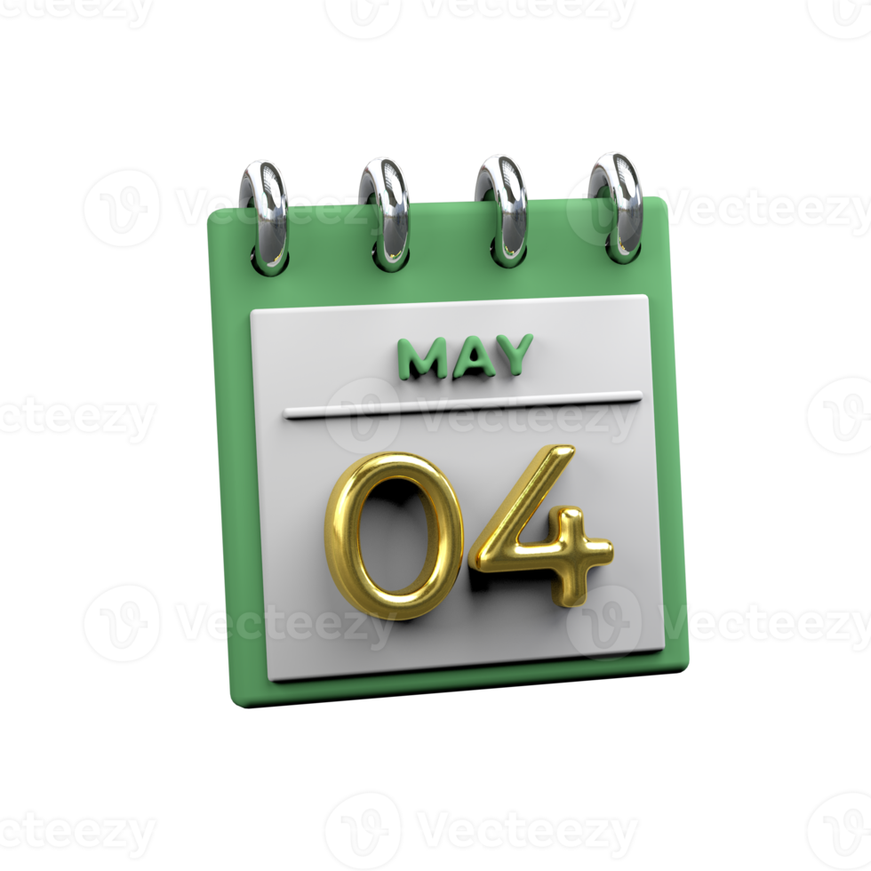 Monthly Calendar 04 May 3D Rendering png