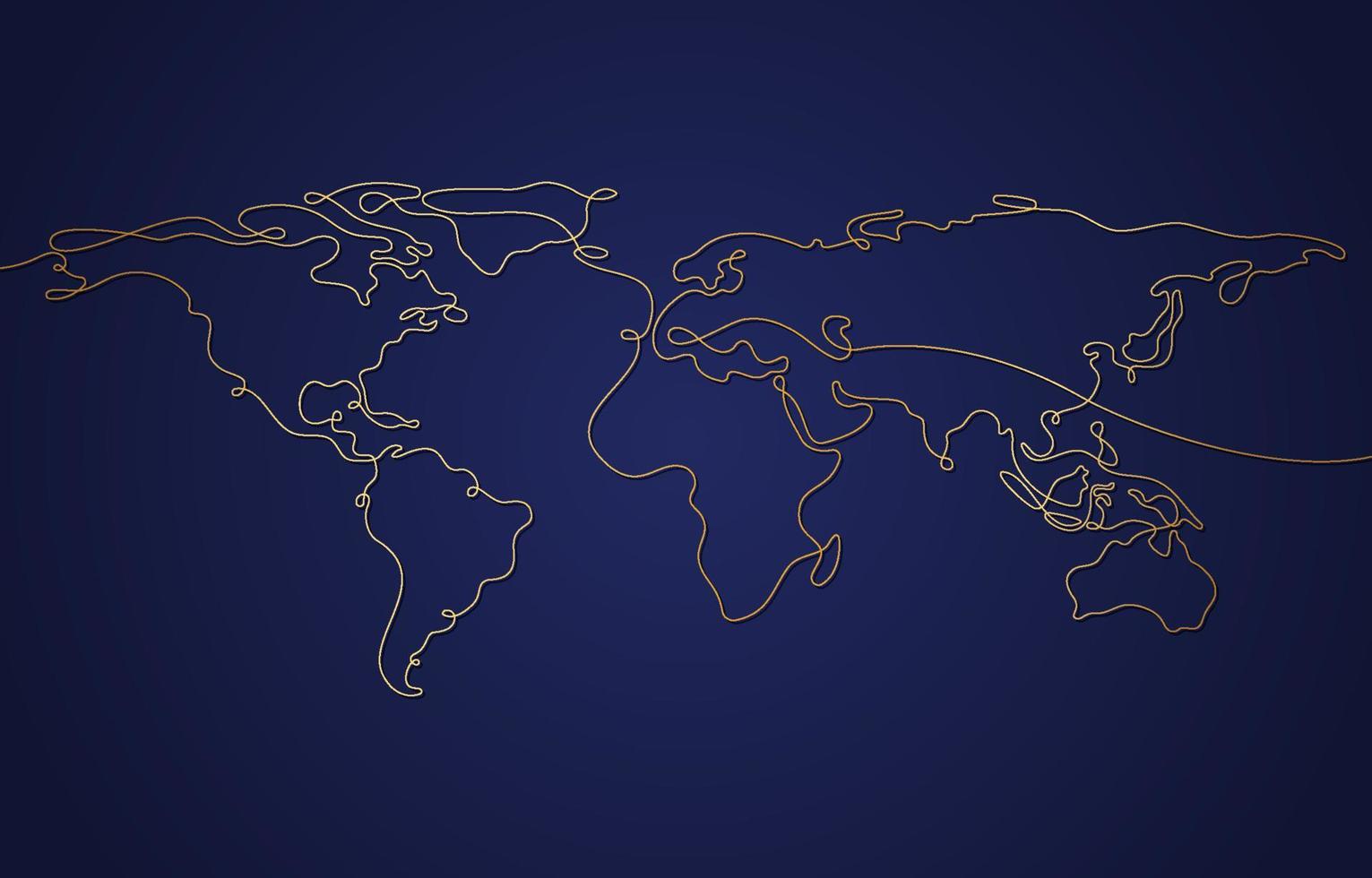 World Map with Continuous One Line Drawing Concept vector