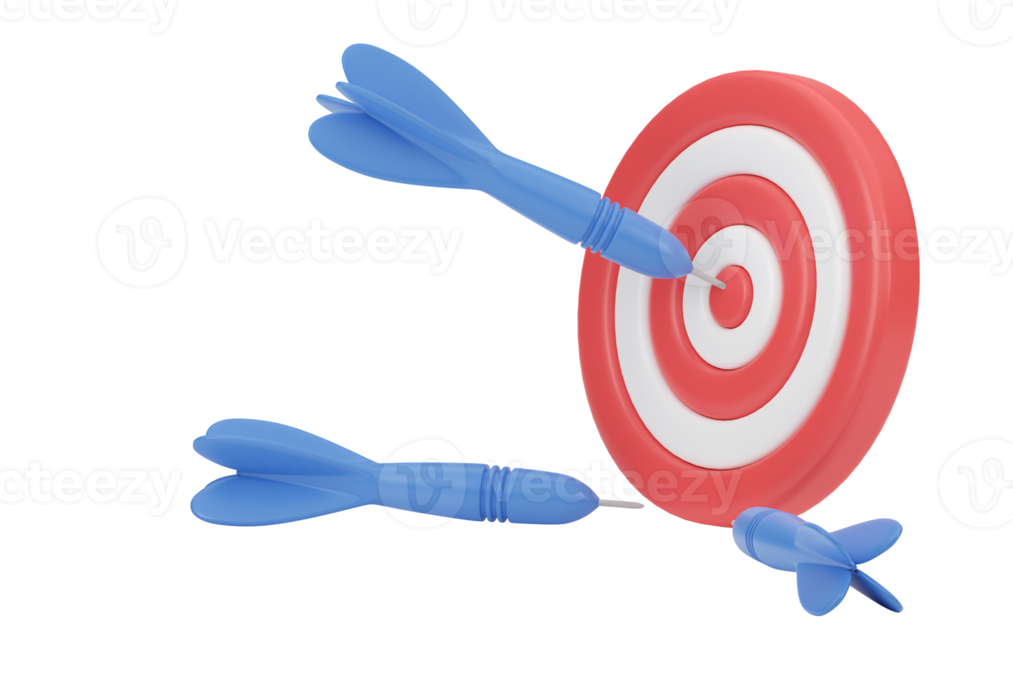 3d renderen blauw darts raken de succes doelwit. pijl raken de centrum van doelwit. bedrijf doel en prestatie concept. bedrijf doelwit prestatie concept. 3d geven png