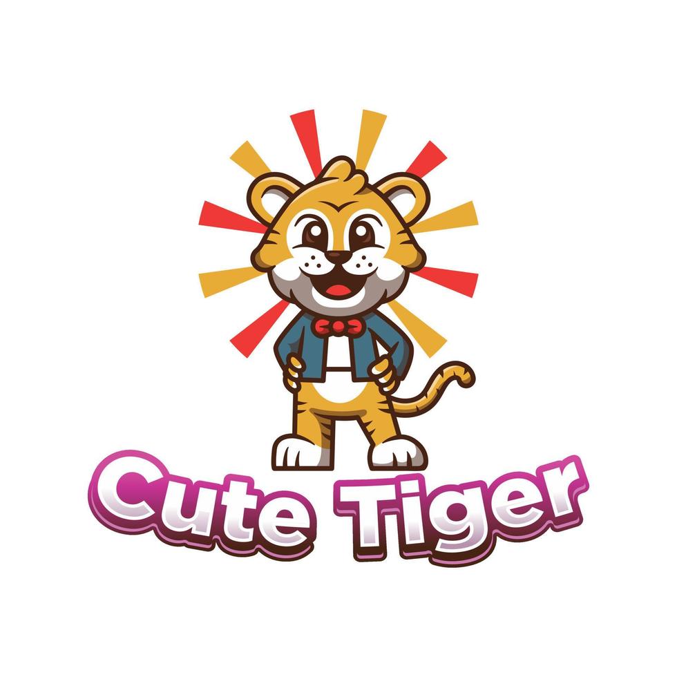 Cute tiger logo mascot in suit. Mascot logo in cartoon style isolated on white background. vector