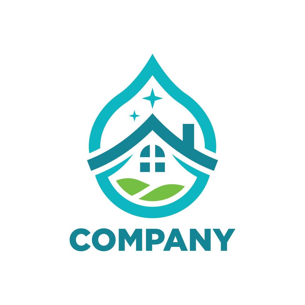Home cleaning logo, outdoors, with a combination of water, lawn and sparkle icons. Isolated retail logo. vector
