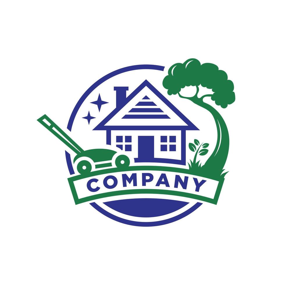 Lawn mower and tree house logo isolated on white background. Logo for home and outdoor care. vector