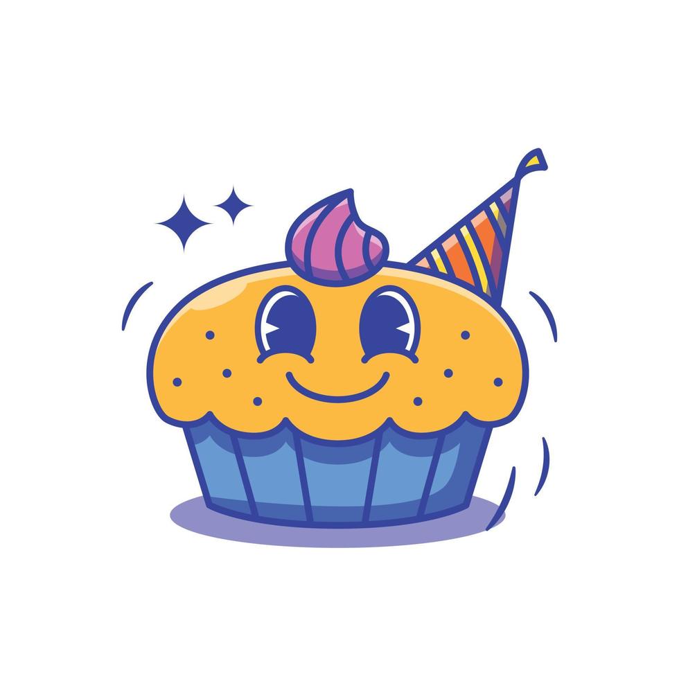 Cartoon cake character illustration. Happy birhday. for greeting card, banner, logo. white background. vector