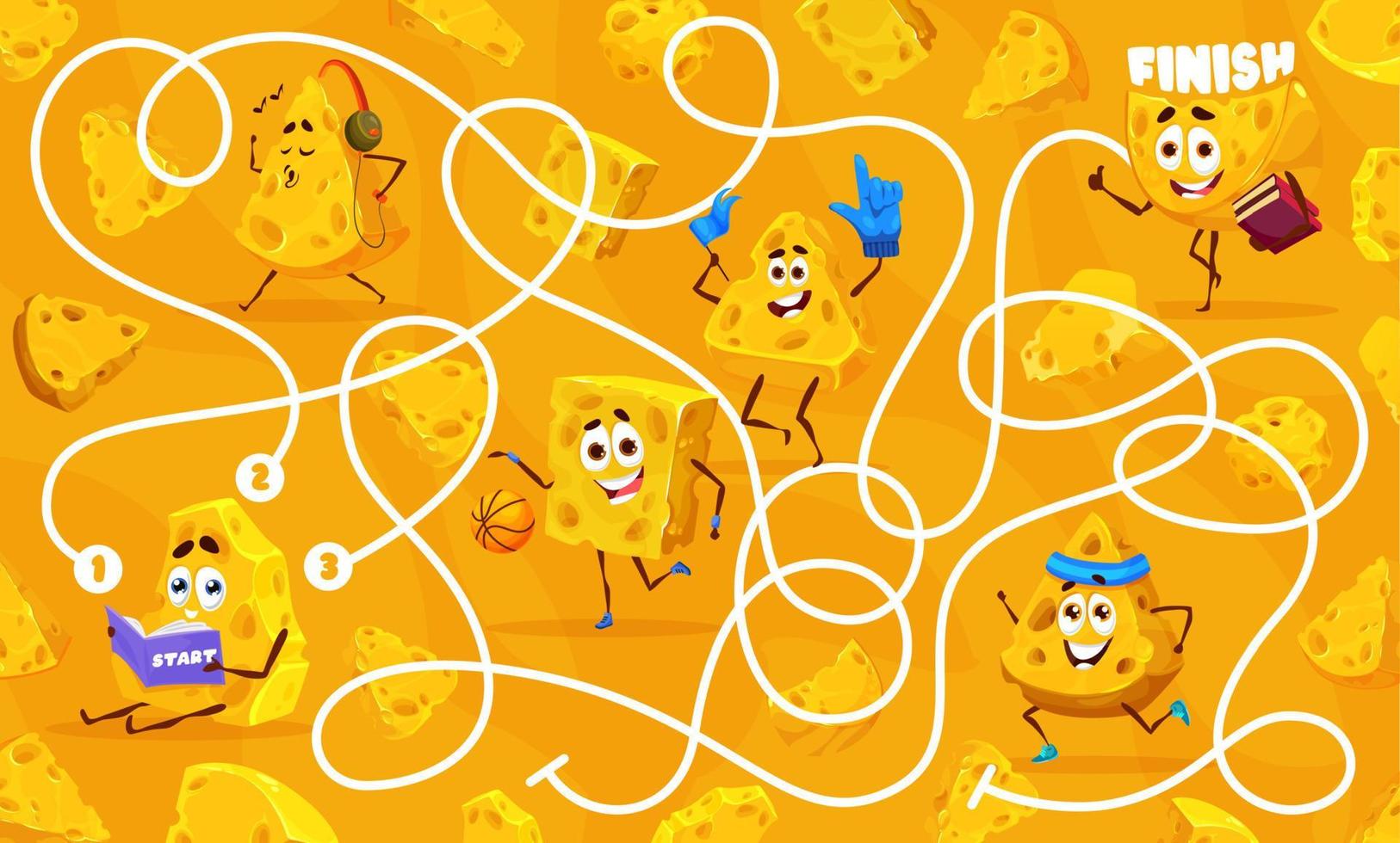 Labyrinth maze game cartoon cheese characters vector