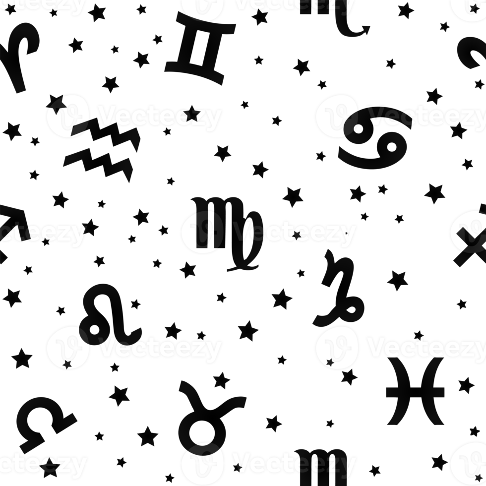 Flat background with signs of the zodiac. Astrology seamless pattern with zodiac signs in black png