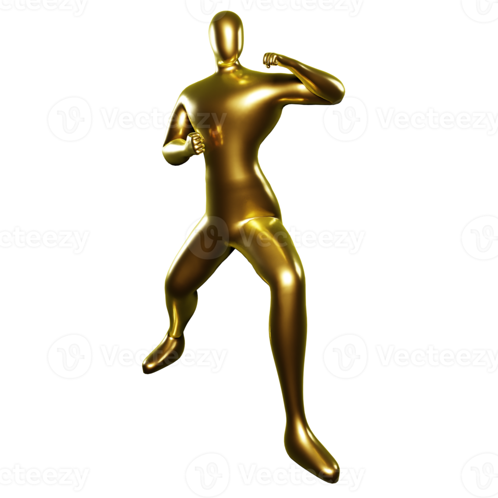 3d Render Gold Stickman - Karate Stand Pose with Hands Ready to Punch png