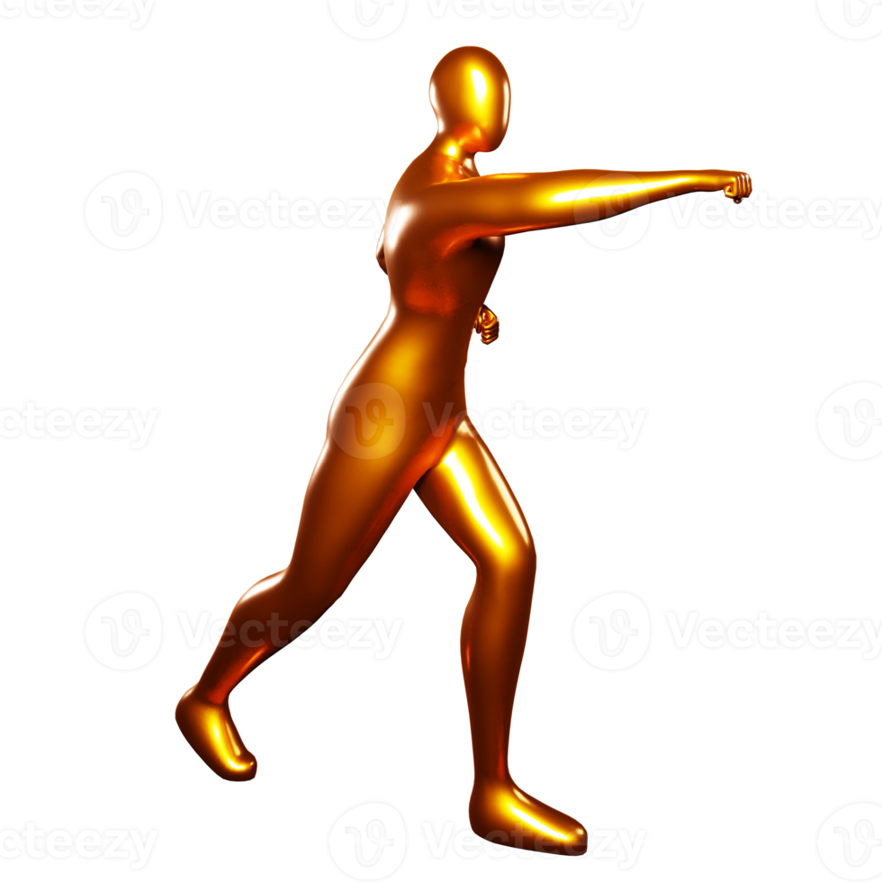 3d Render Bronze Stickman - Karate Punching Pose Doing a Straight Forward Punch png