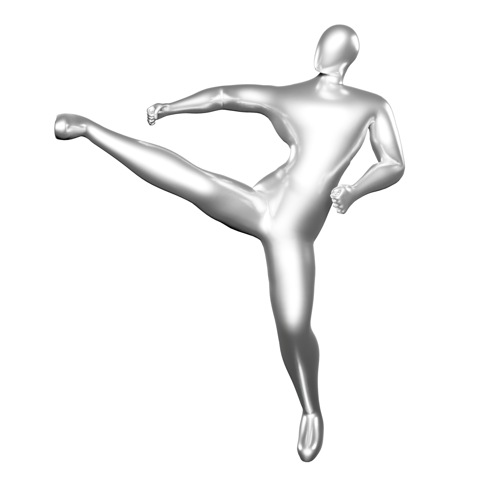 3d silver stickman doing karate stance moves 17339881 PNG