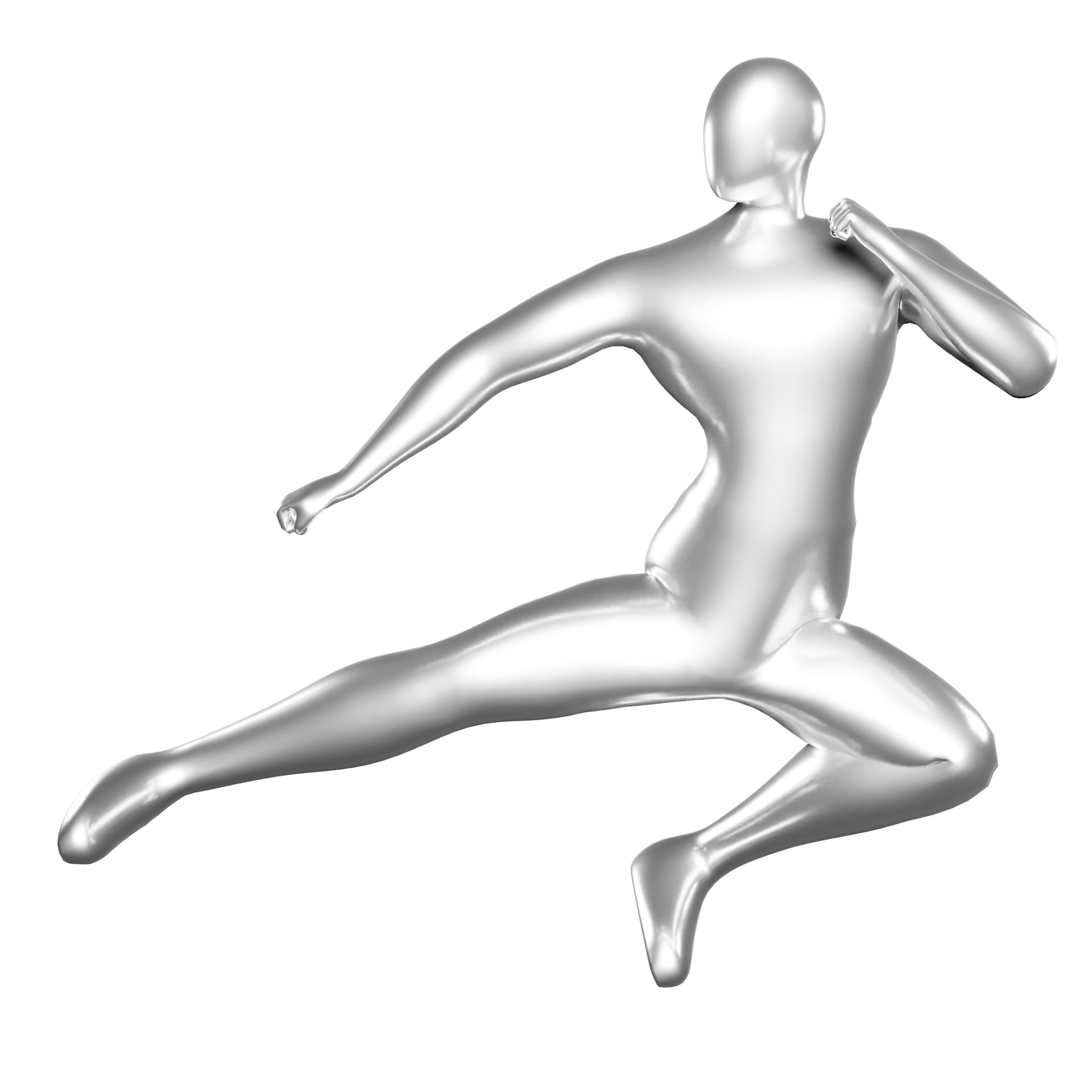 3d silver stickman doing karate stance moves 17339881 PNG