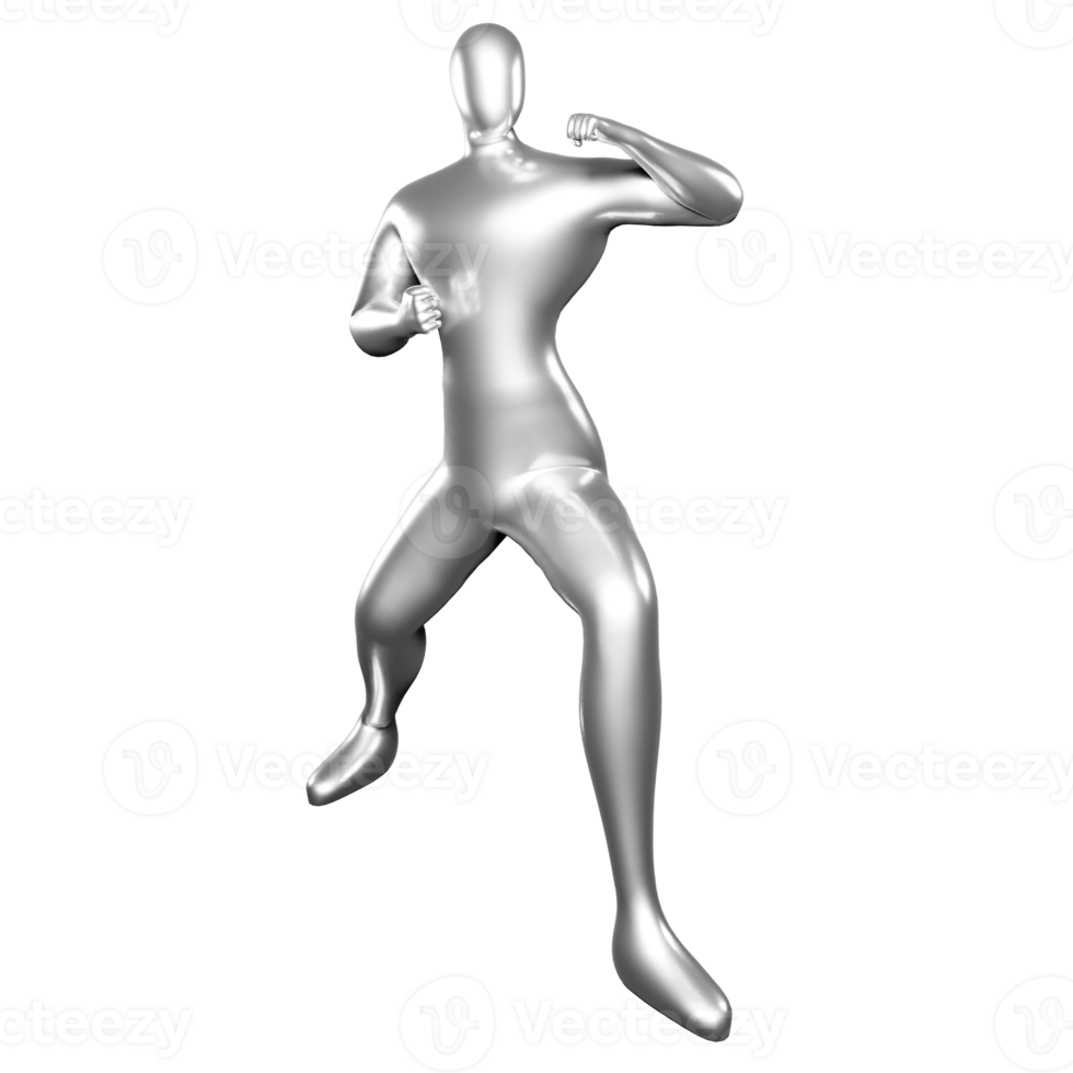 3d Render Silver Stickman - Karate Stand Pose with Hands Ready to Punch png