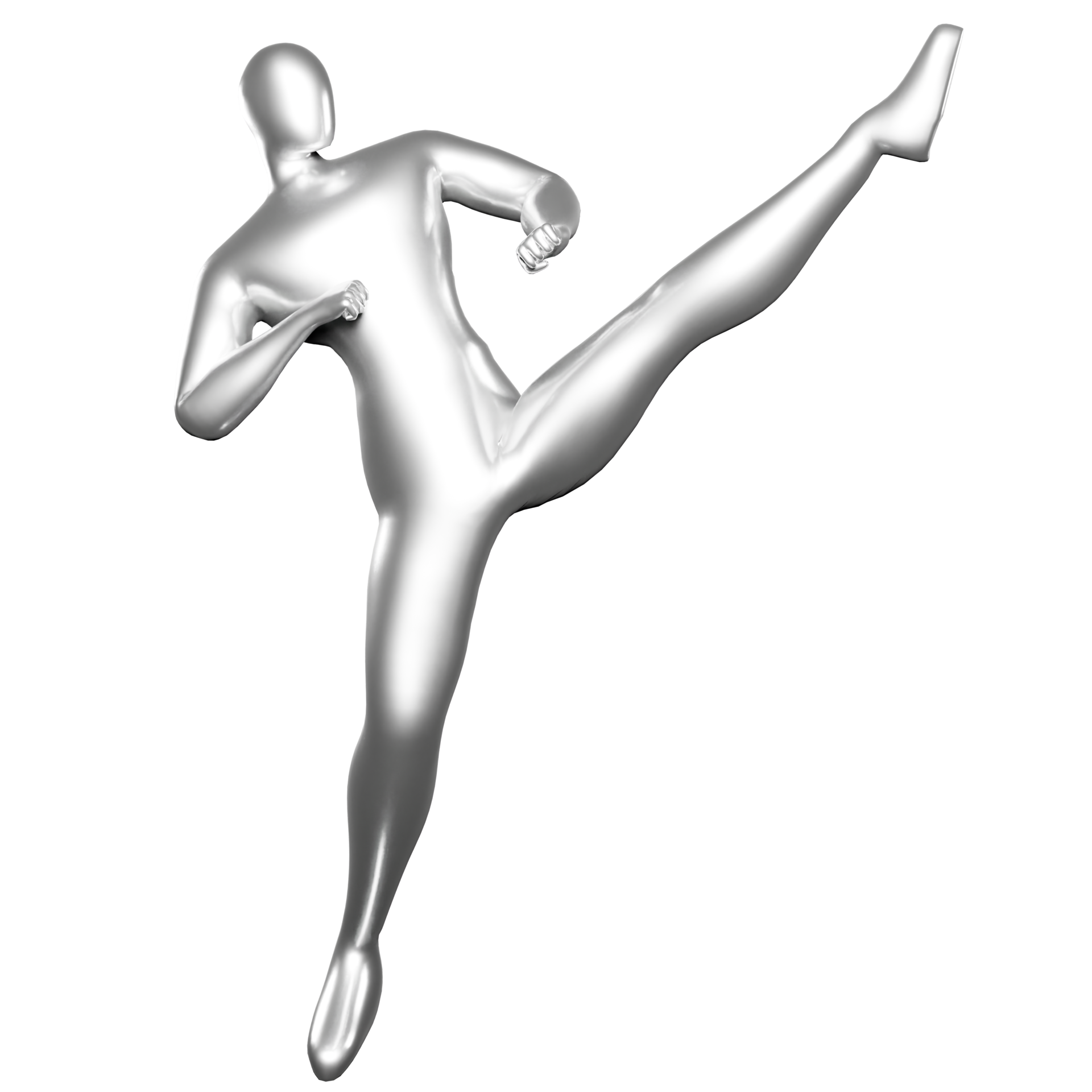 3d silver stickman doing karate stance moves 17339881 PNG