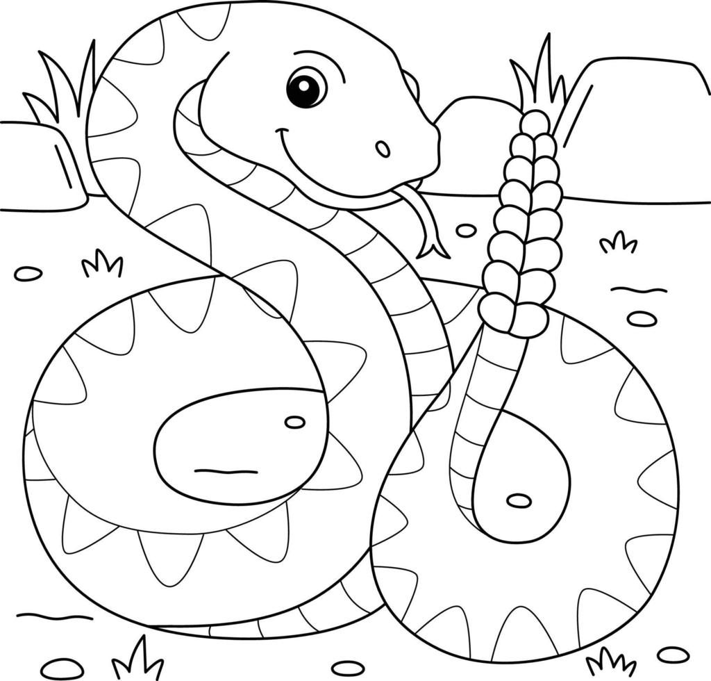 serpiente de cascabel animal colorante página para niños vector