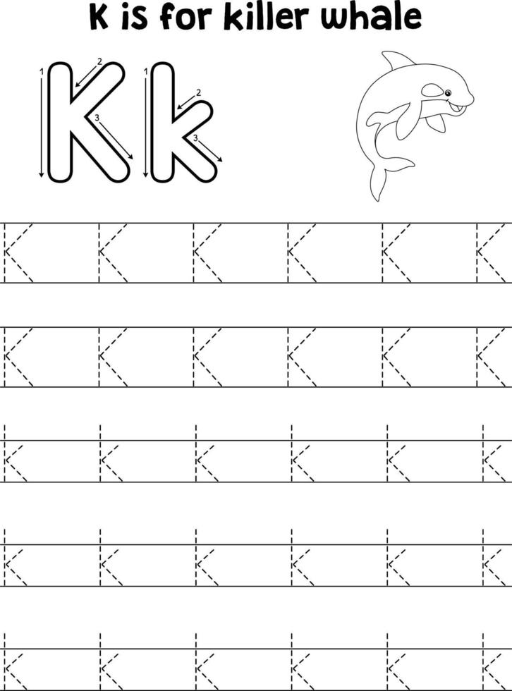 Killer Whale Animal Tracing Letter ABC Coloring K vector