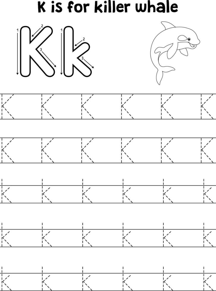 Killer Whale Animal Tracing Letter ABC Coloring K vector