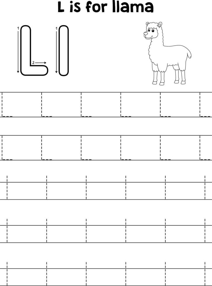 Llama Animal Tracing Letter ABC Coloring Page Z vector