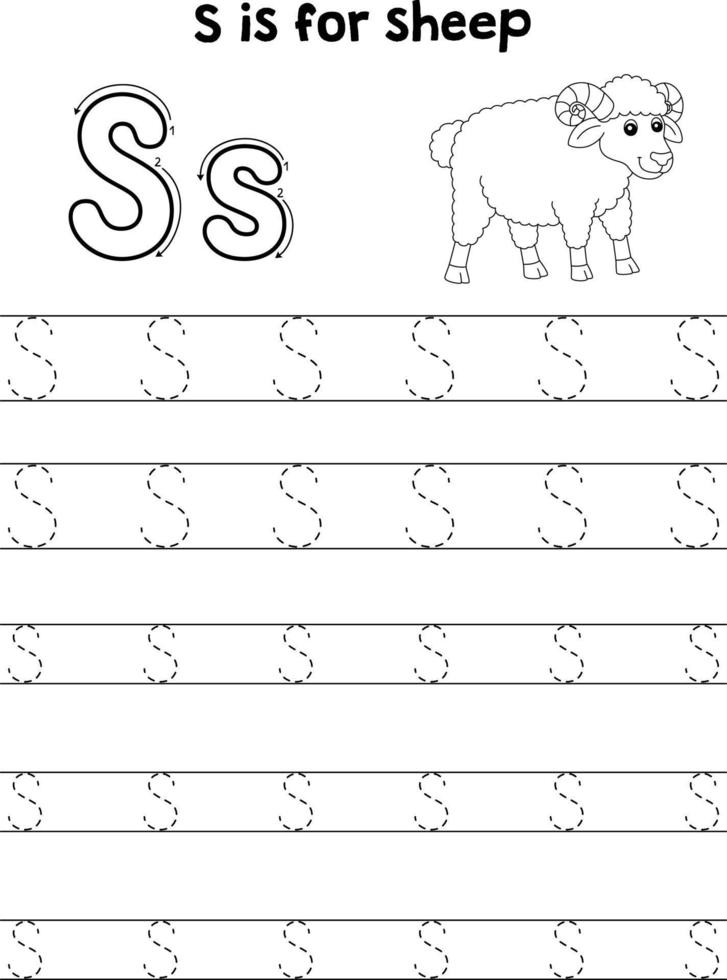 Sheep Animal Tracing Letter ABC Coloring Page S vector