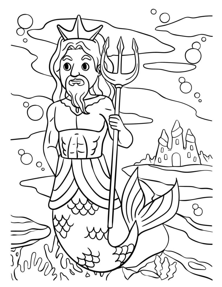 Merman King Coloring Page for Kids 19943242 Vector Art at Vecteezy