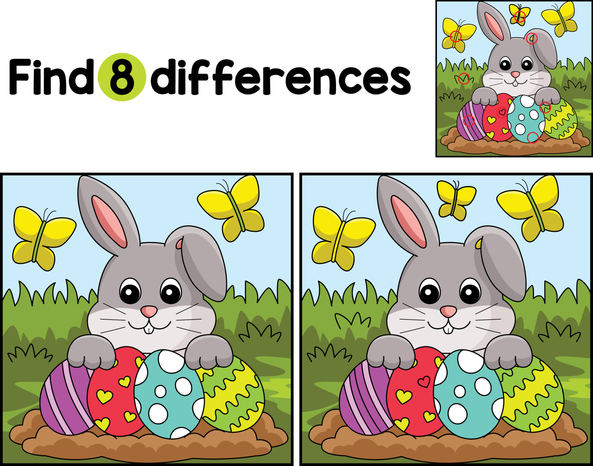 Rabbit Collecting Easter Egg Find The Differences 19943243 Vector Art ...