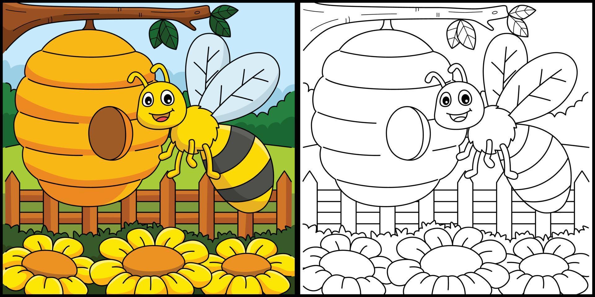 primavera abeja con un Colmena colorante ilustración vector