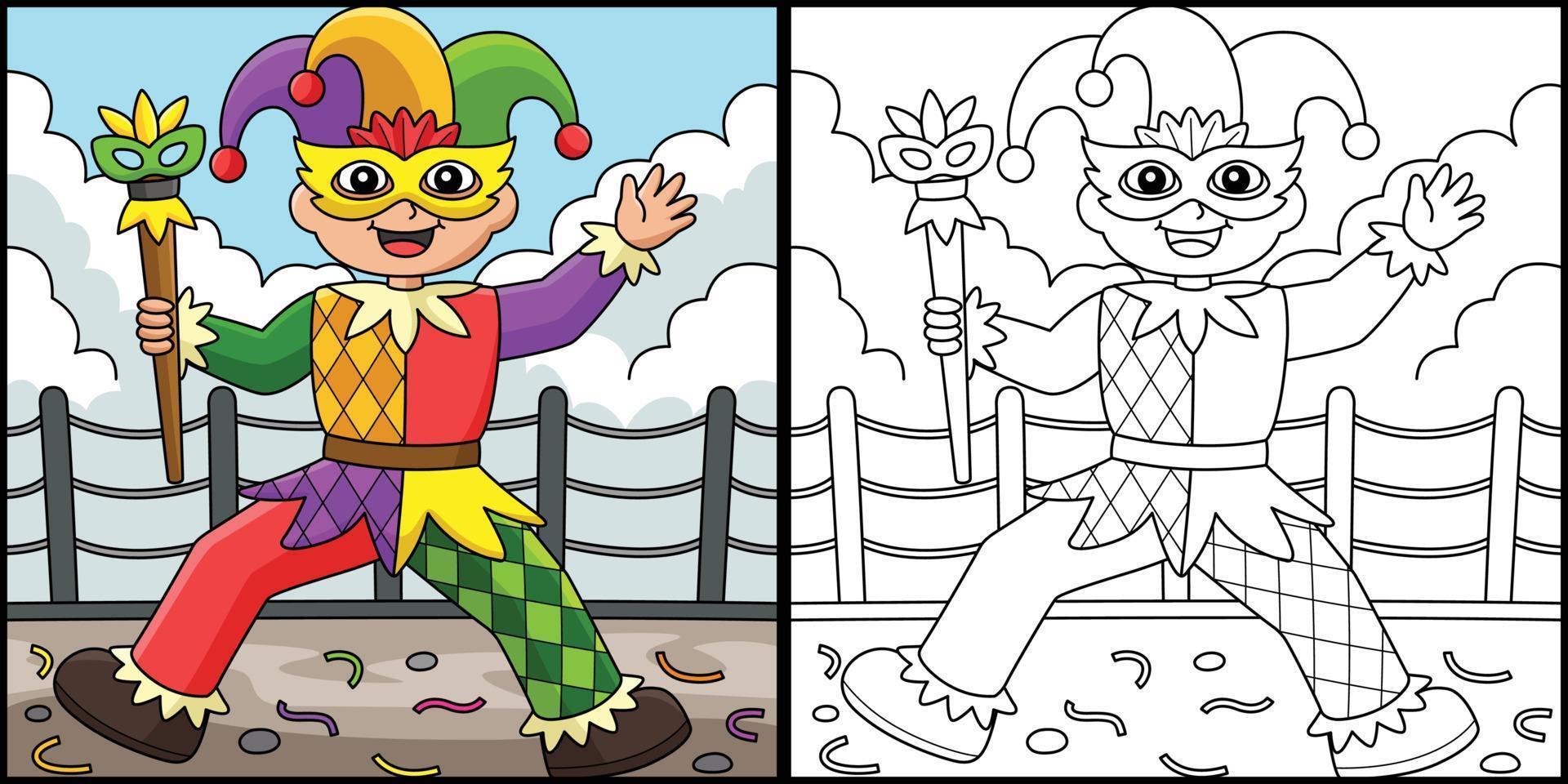 Mardi Gras Jester Boy with Baton Illustration vector