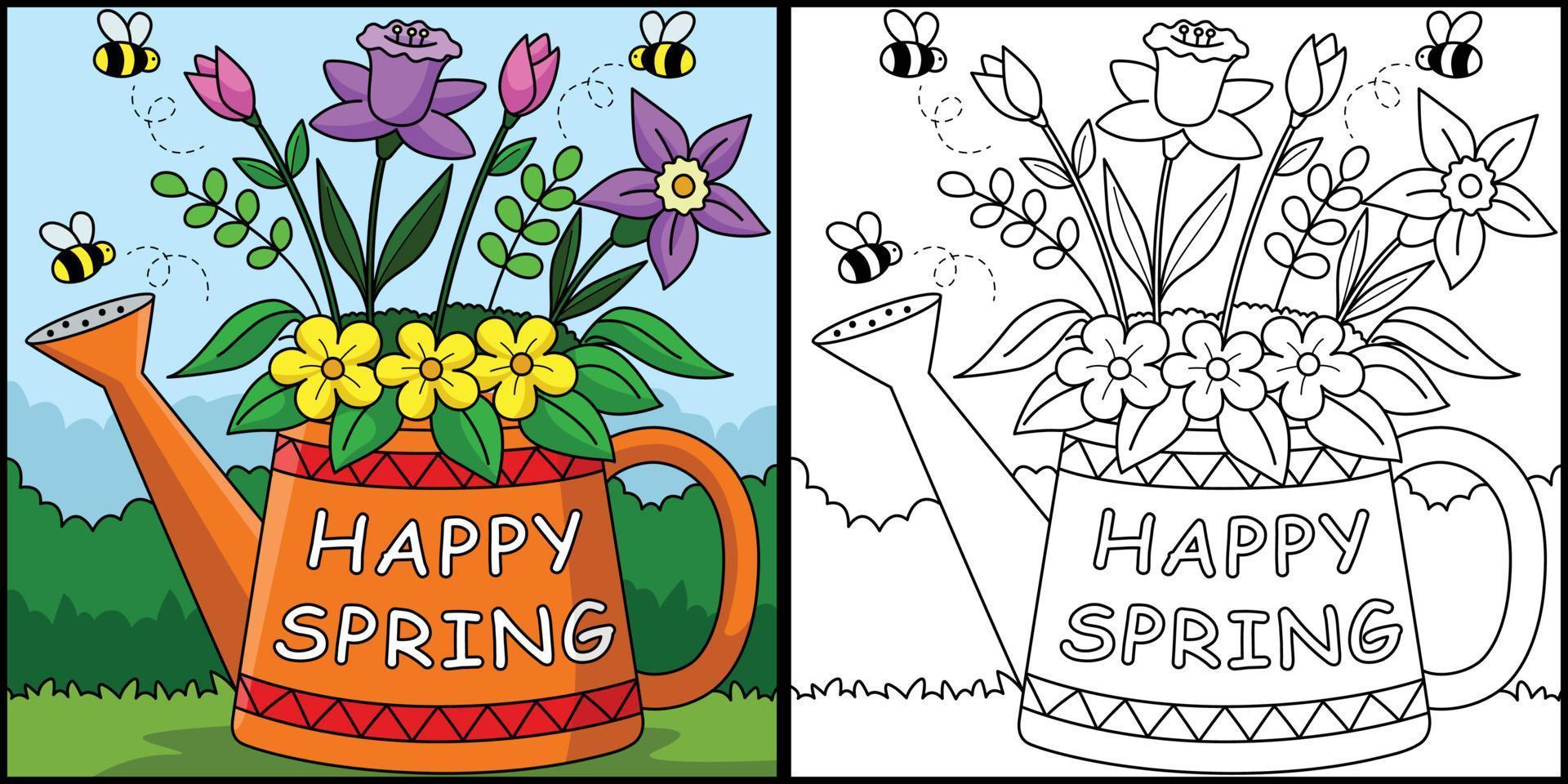 Happy Spring Flower Coloring Page Illustration vector