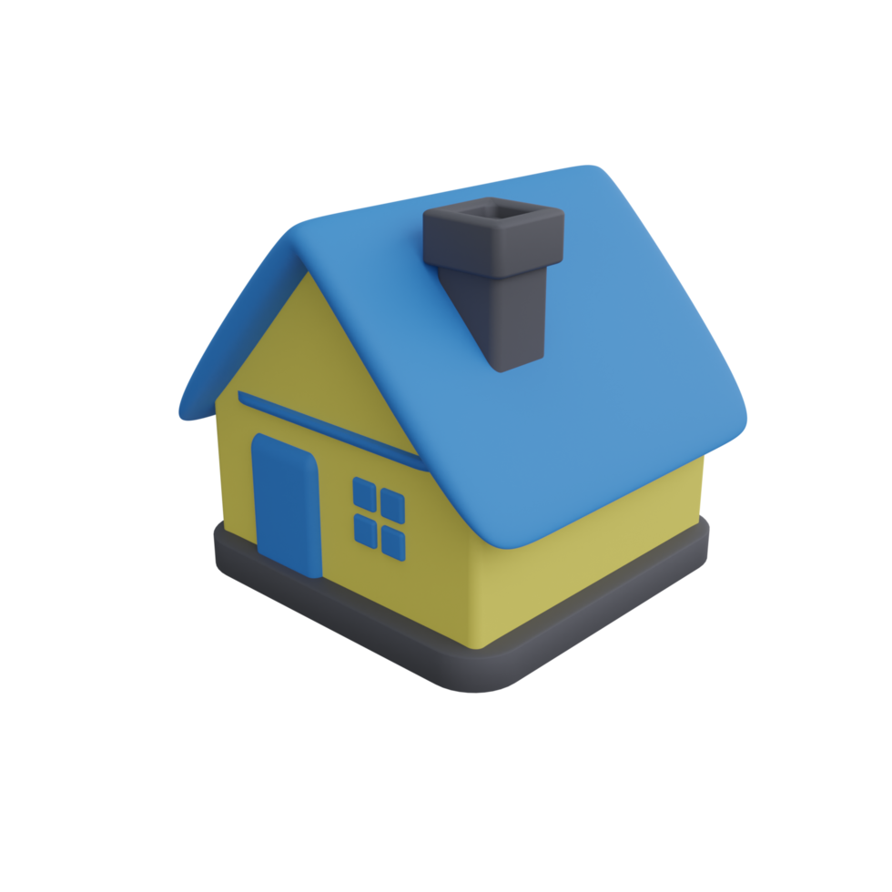 3D rendering of simple house icon. realistic cartoon house png