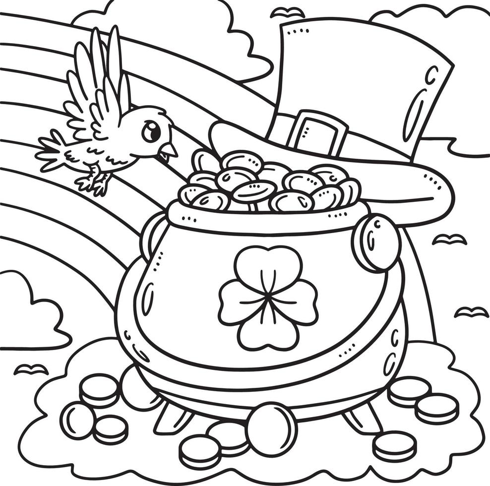 Saint Patricks Day Pot Of Gold Coloring Page vector