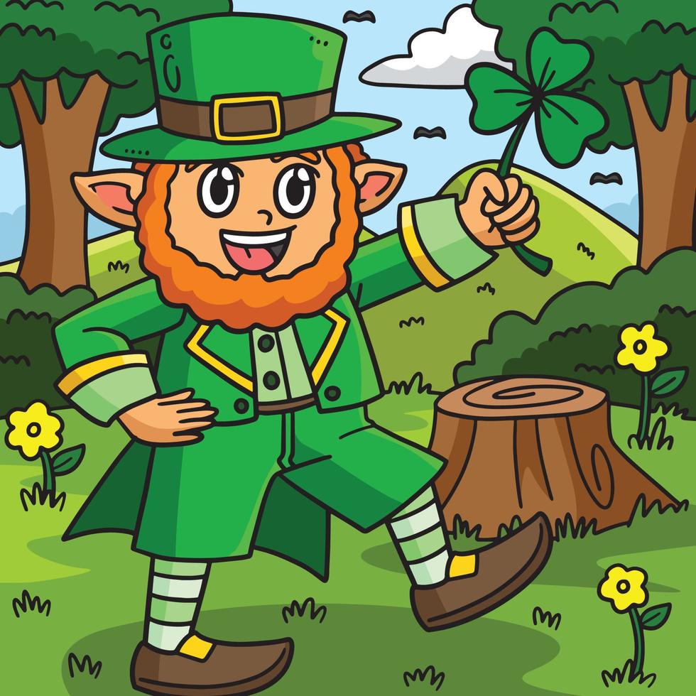 St. Patricks Leprechaun Shamrock Colored Cartoon vector