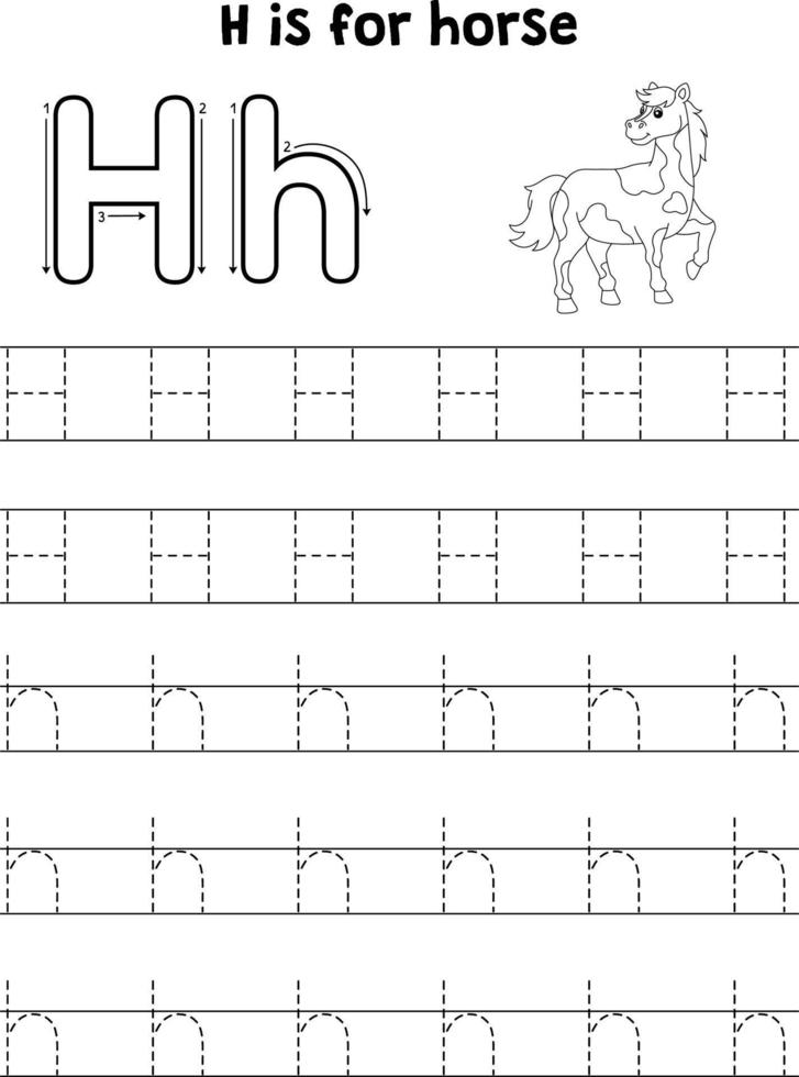 Horse Animal Tracing Letter ABC Coloring H vector