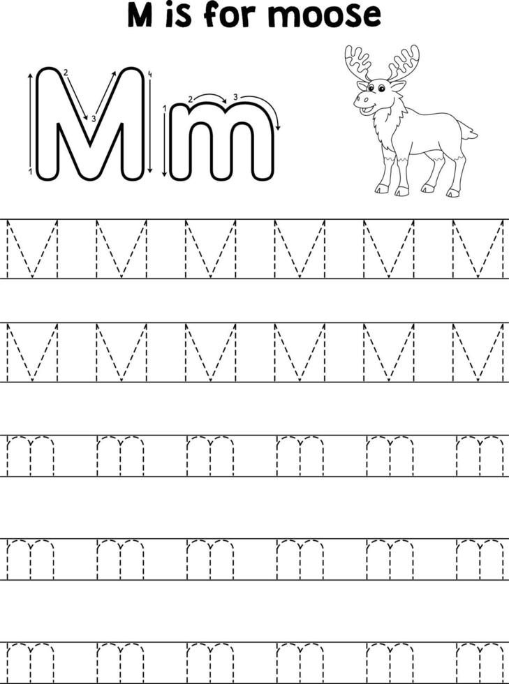 Moose Animal Tracing Letter ABC Coloring Page M vector