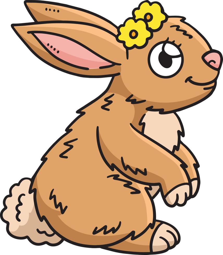 Spring Rabbit Flower On Head Cartoon Clipart vector