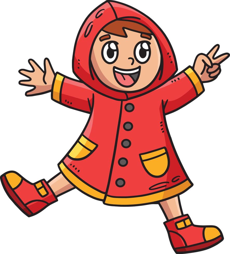 primavera chico jugando debajo el lluvia dibujos animados clipart vector