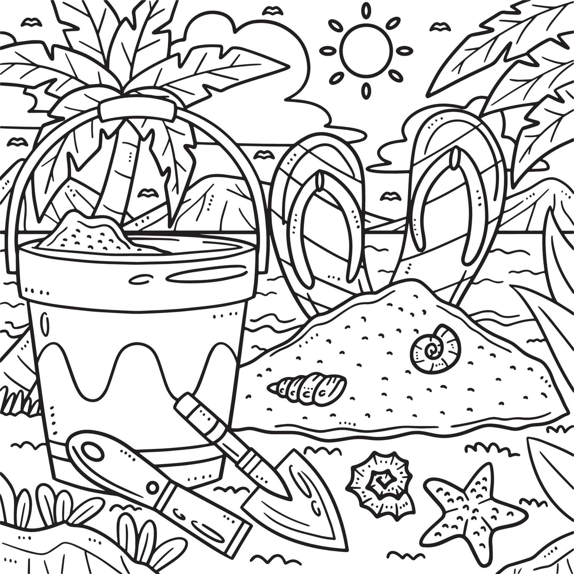 Summer Sand Castle Tools Coloring Page For Kids 19943341 Vector Art At Summer Sand Castle Tools Coloring Page For Kids 19943341 Vector Art At