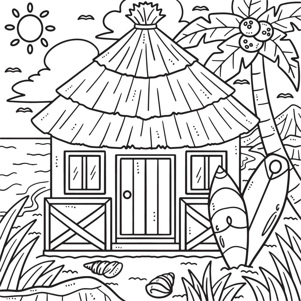 Summer Tropical Hut Coloring Page for Kids vector