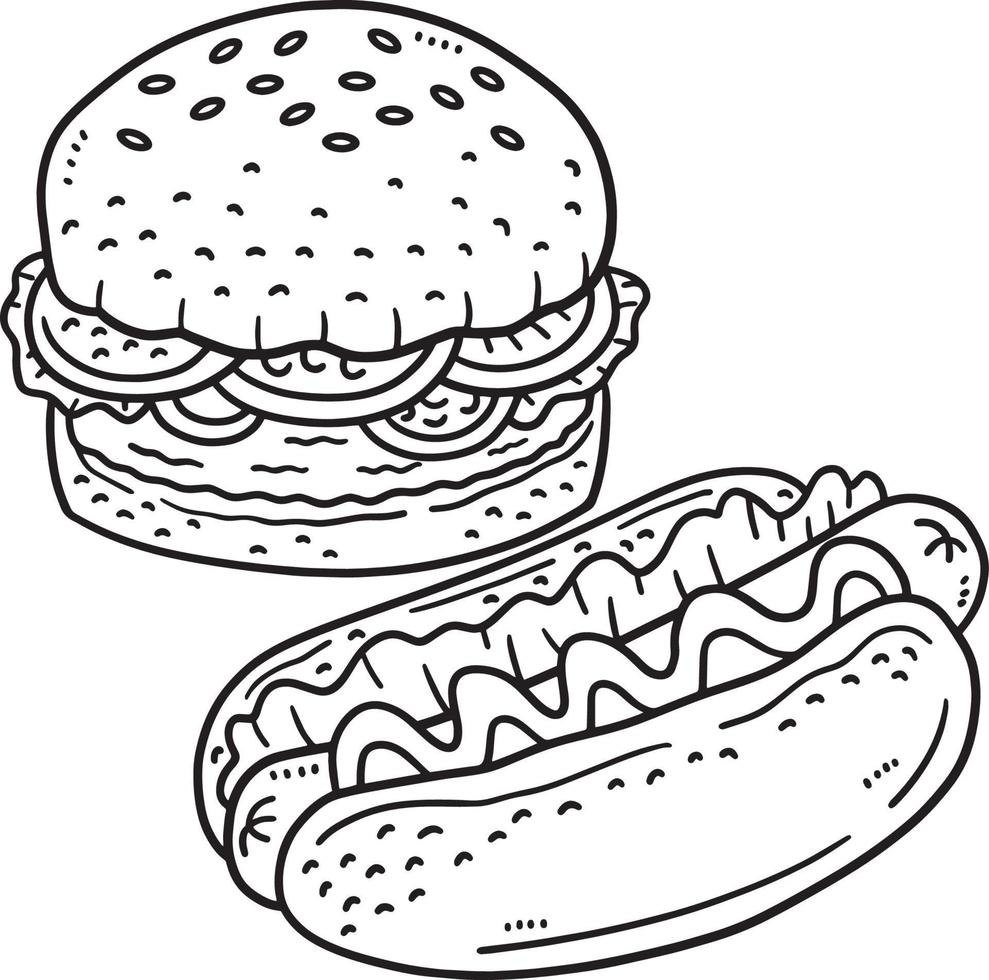 hamburguesa y Pancho aislado colorante página vector