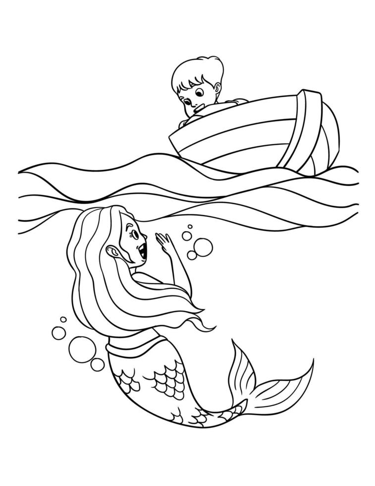 Mermaid Talking a Boy in the Boat Isolated vector