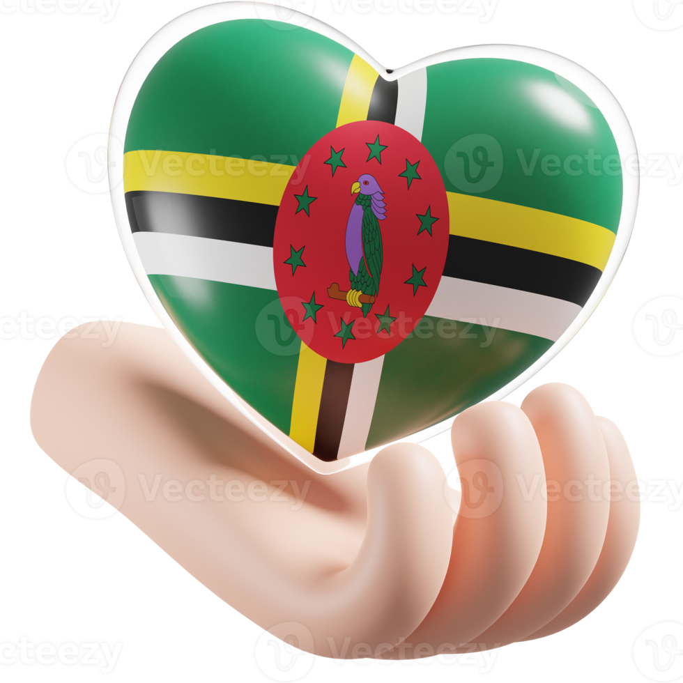 dominica bandera con corazón mano cuidado realista 3d texturizado png