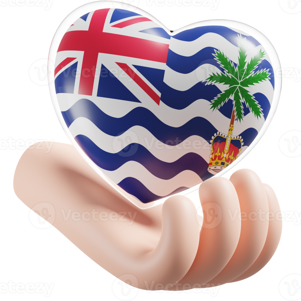 Commissioner of British Indian Ocean Territory flag with heart hand care realistic 3d textured png