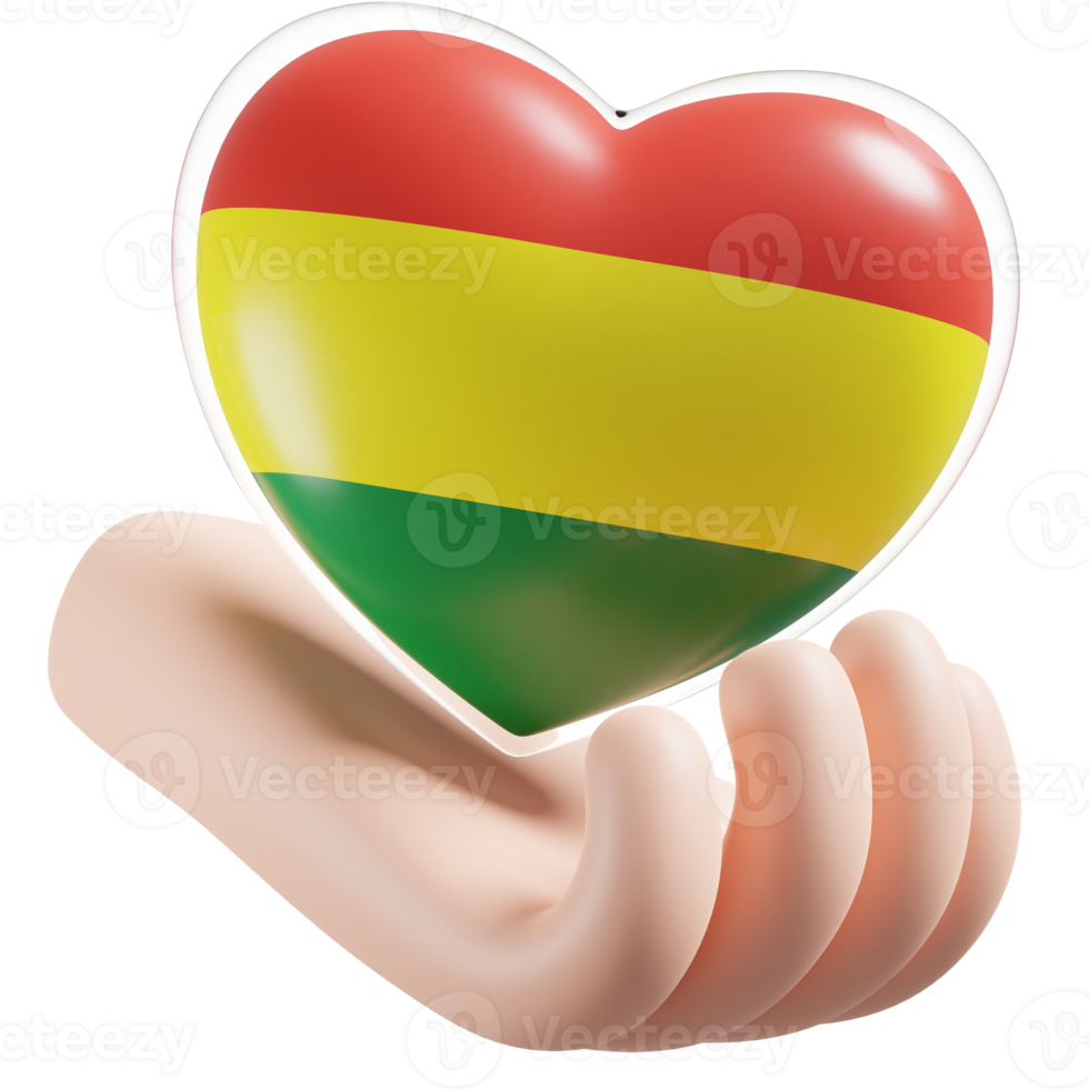 Bolivia flag with heart hand care realistic 3d textured png
