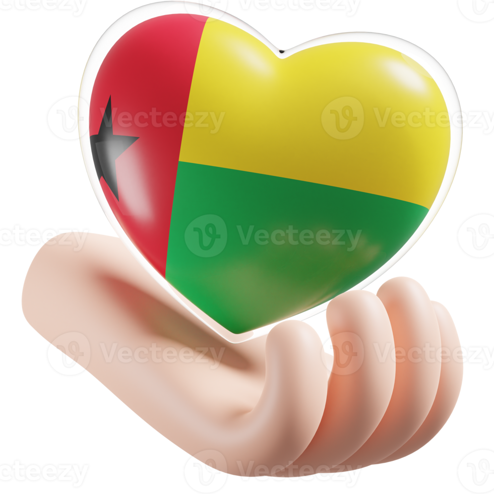 guinea bissau flagga med hjärta hand vård realistisk 3d texturerad png