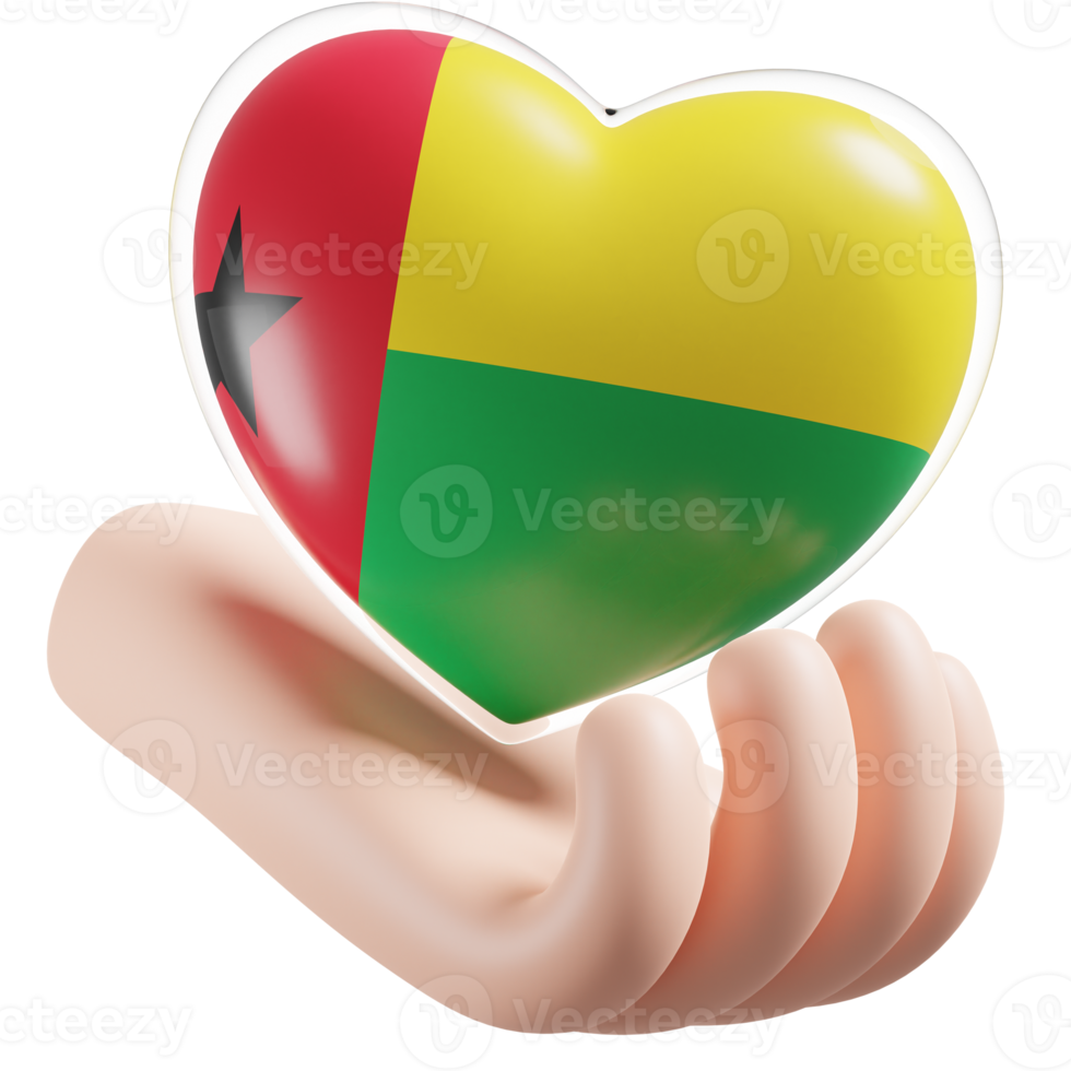 Guinea Bissau flag with heart hand care realistic 3d textured png