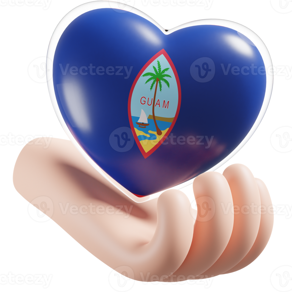 Guam flag with heart hand care realistic 3d textured png