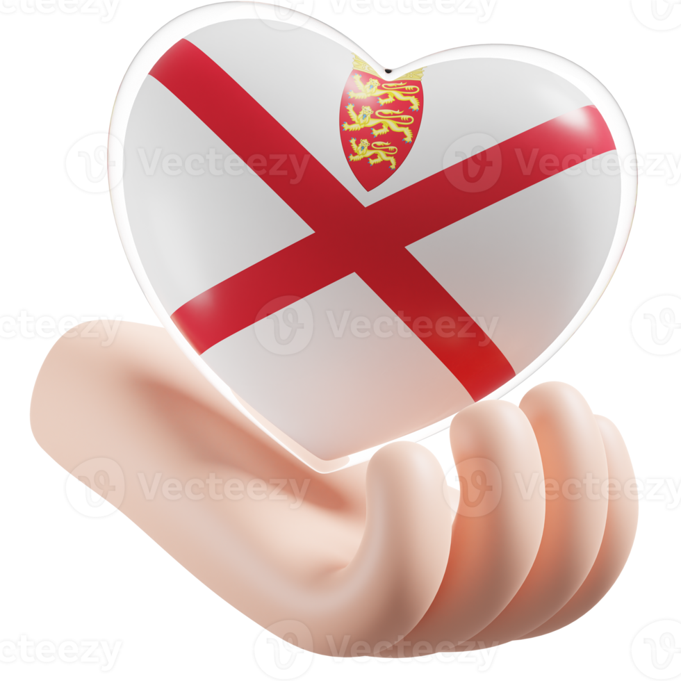 Jersey flag with heart hand care realistic 3d textured png