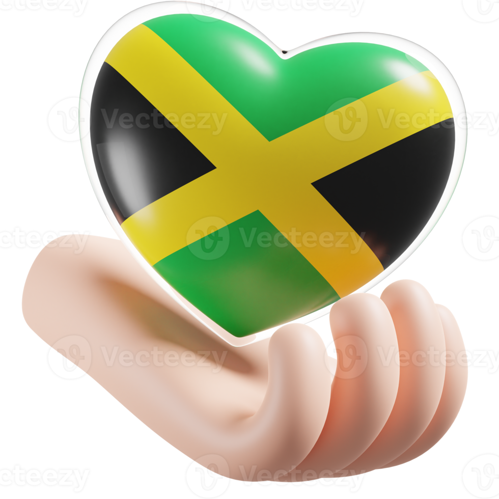 Jamaica flag with heart hand care realistic 3d textured png