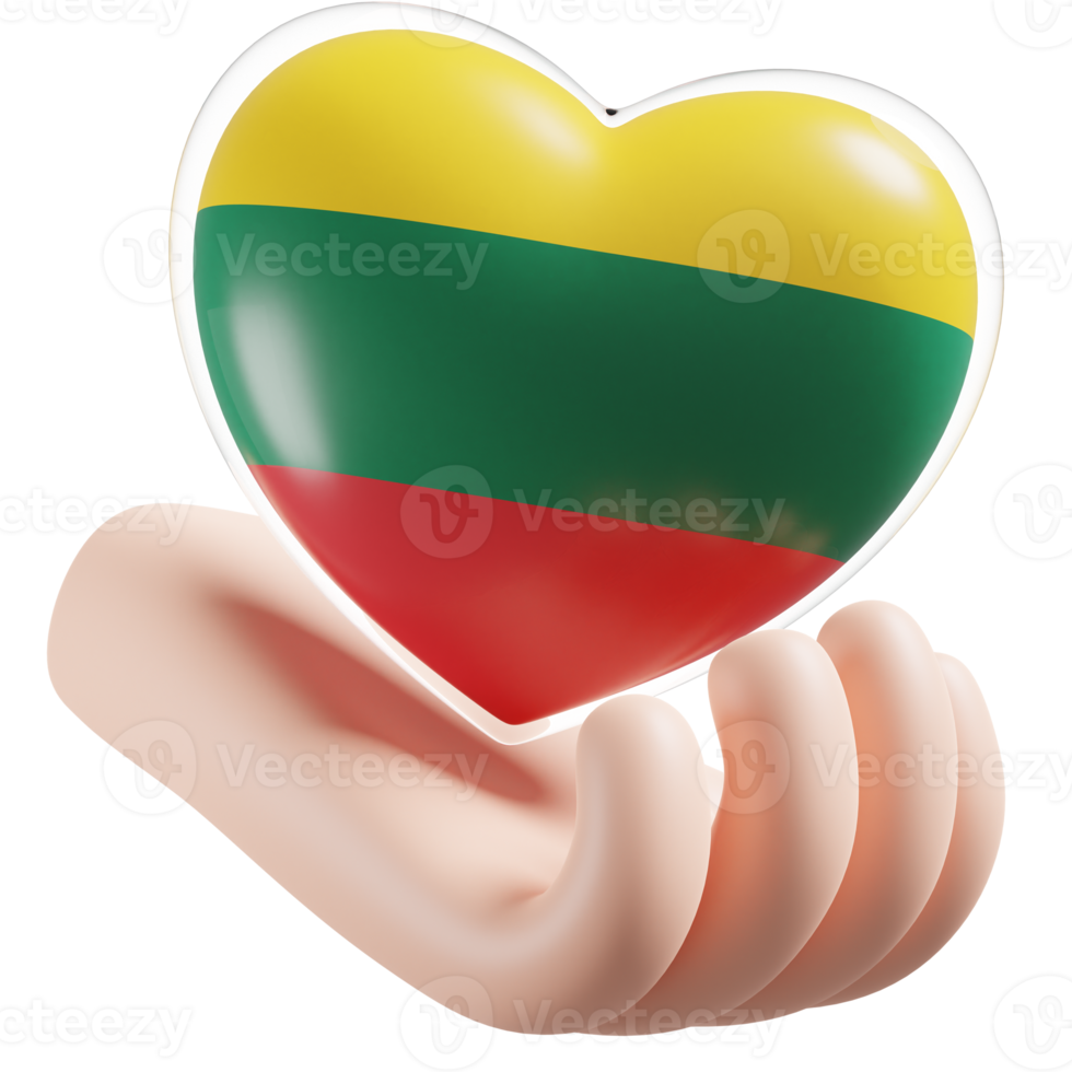 Lithuania flag with heart hand care realistic 3d textured png