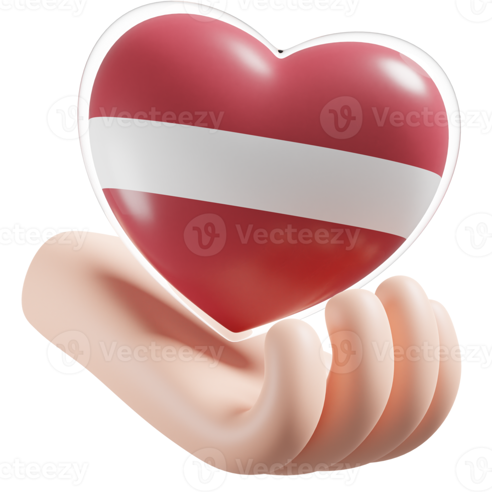 Latvia flag with heart hand care realistic 3d textured png