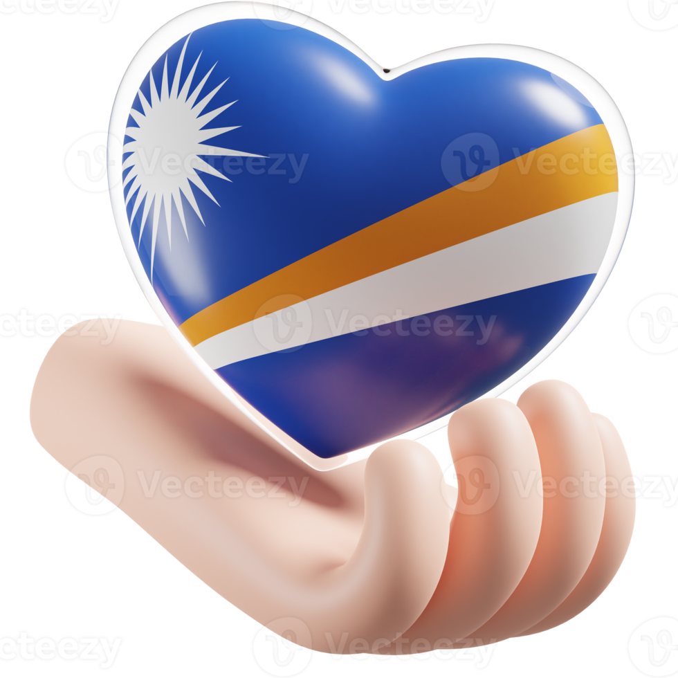 Marshall Islands flag with heart hand care realistic 3d textured png