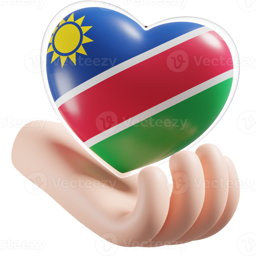 Namibia flag with heart hand care realistic 3d textured png