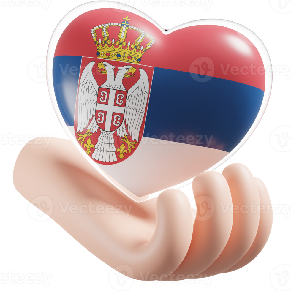 Serbia flag with heart hand care realistic 3d textured png