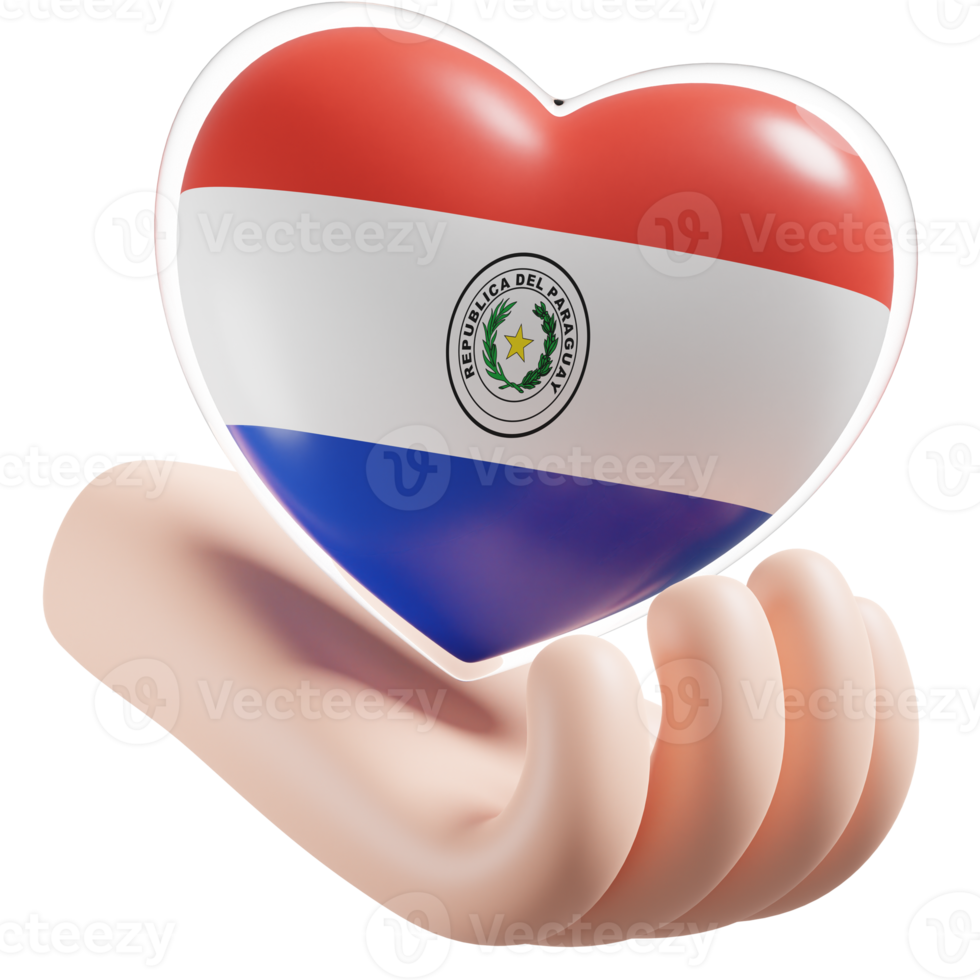 paraguay bandera con corazón mano cuidado realista 3d texturizado png